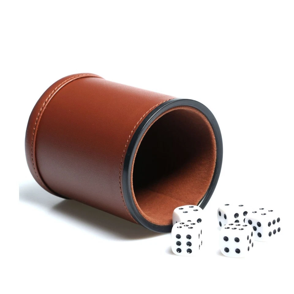 Leather Dice Cup Set Felt Lining Quiet Shaker With 5dot Dices for Farkle Yahtzee