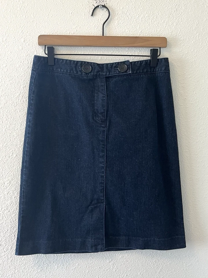 TALBOTS 女式铅笔裙 8 码牛仔弹力蓝色牛仔裤深水洗口袋 — 第 1/4 张图片