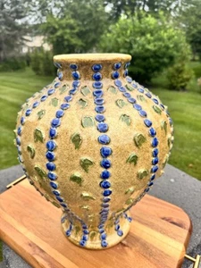Vintage ND Dolfi Italy Maiolica Golden Honey Textured Dot Vase 16x12”~Signed - Picture 1 of 13
