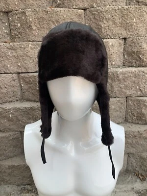 REAL SHEEPSKIN SHEARLING LEATHER FUR HAT Winter Ushanka Trapper Beanies S-2XL - Image 1 of 4