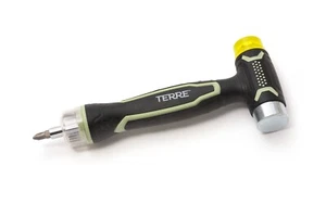 Terre Products Double Faced Rubber Mallet Hammer, Built-in Multi Bit Screwdriver - Picture 1 of 9