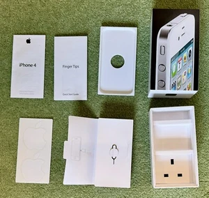 Genuine Apple iPhone 4 8GB White EMPTY Box With 2 Stickers, SIM Pin And Manual - Zdjęcie 1 z 3