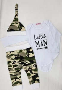 Little Man Boys Infant Toddler 18-24M Long Sleeve Bodysuit Outfit Set White Camo - Picture 1 of 1