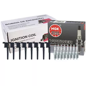 Hitachi 8 Ignition Coils & NGK 8 V-Power Spark Plugs Kit For Ford Lincoln GAS - Picture 1 of 1