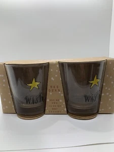 Rae Dunn NEW Set of 2-11 oz DOF Glasses Yellow Wish Star Holiday 2017 Christmas - Picture 1 of 1