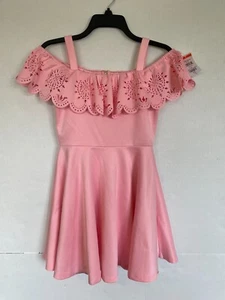 HANNAH BANANA Lasercut Ruffle Cold Shoulder Dress PINK SIZE 12 NWOT *FLAWED - Picture 1 of 5