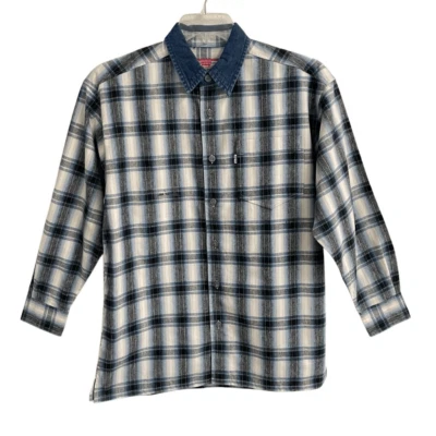 Levi’s Y2K blue plaid denim collar button up long sleeve shirt boys 16/18 NEW - Image 1 of 4