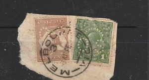 STAMPS AUST KANGAROO 6d CHESTNUT PERF O S USED ON PIECE - Picture 1 of 1
