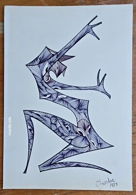 Bolígrafo tinta dibujo original Sascha Brastoff abstracto modernista vintage Foto 1 de 4