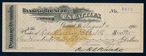 RN-X4 revenue on 1900 RS Battles check, Girard, PA CRISP! - Picture 1 of 3