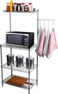 Heavy Duty 3-Tier Industrial Microwave Stand with Utility Shelf and Drying Hooks - Picture 1 of 7