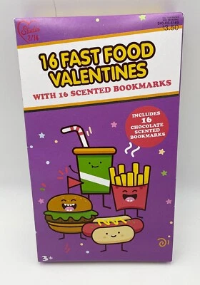 16ct Fast Food  Children’s Valentines w/Scented Bookmarks Valentine’s Day New - Image 1 of 4
