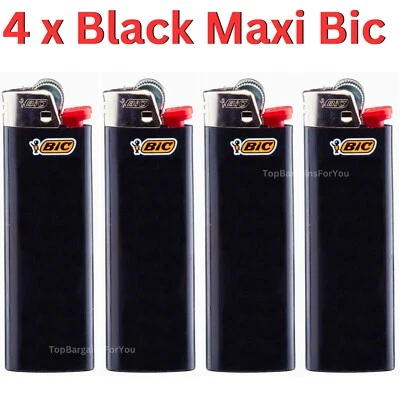 4 MAXI J6 BIC LIGHTER SET BLACK CLASSIC SIZE DESIGN GAS CIGARETTE FLINT WHEEL