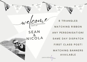 Personalised PHOTO Engagement Wedding Party Banner Decoration Bunting Any Text - Picture 1 of 1