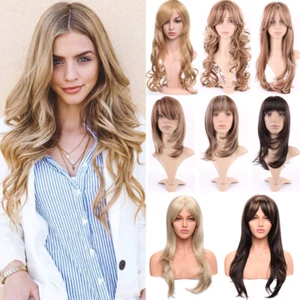 US Natural Long Wavy Curly Straight Wigs Hair Full Wigs Cosplay Party Sexy Women - Picture 1 of 51