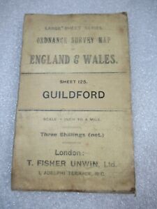 1914 Vintage Ordnance Survey Cloth Map - Guilford & Horsham Surrey