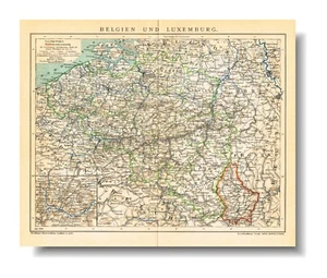 BELGIUM LUXEMBOURG Original Antigue Map dated 1908 - Picture 1 of 7