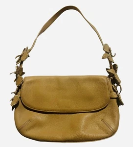 Antonio Melani Tan Neutral Camel Leather Shoulder Handbag Flowers On Strap - Picture 1 of 6