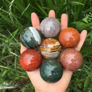 35mm+Natural Ocean Jasper Sphere Quartz Crystal Healing Divination Ball 1pcs - Picture 1 of 10