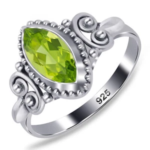 Marquise Peridot Gemstone 925 Sterling Silver Women`s Ring - Picture 1 of 8