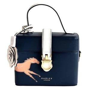 RADLEY Handbag Navy Blue Leather Small Bag Shoulder Grab - Kentucky Derby - New - Picture 1 of 9