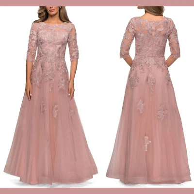 Новый с ярлыками $578 La Femme [8] бисером кружева тюль трапециевидный платье темно румяна розовый #J582 - Изображение 1 из 4