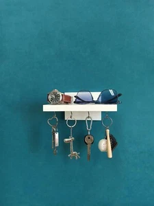 Wall shelf with 4 hooks for keys - Picture 1 of 9