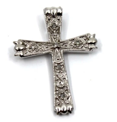 Diamond Textured Detailed Cross Pendant in 10K Solid  White Gold Unisex - Image 1 of 4