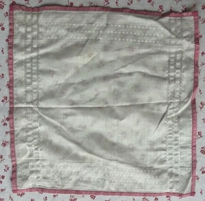 Pañuelo blanco con bordes rosas vintage de los años 30 elegante pañuelo de la era de la depresión - Imagen 1 de 3