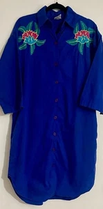 La Javabe PAKISTAN Button-Down EMBROIDERED HOUSE DRESS w/ Pockets ONE SIZE LARGE - Picture 1 of 17