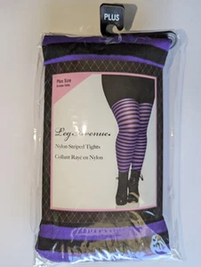 Leg Avenue Opaque Striped Tights Plus Size 3X/4X 7100Q Purple/Black NWT - Picture 1 of 2