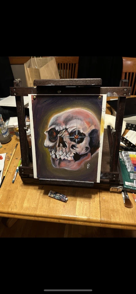 Pintura al óleo hecha a mano de calavera humanoide una de una pieza de coleccionista de arte Foto 1 de 1