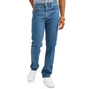 Pantalones de mezclilla George para hombre calce regular tiro medio pierna recta lavado medio talla 36x32 - Imagen 1 de 4