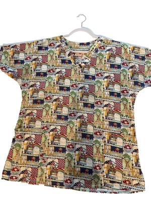 UNIFORM CHRISTMAS SCRUB TOP WHITE CROSS UNIVERSAL FOR ALL SEASONS  (G-25) - Image 1 of 4