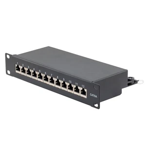 10 Inch Wide 12-Port CAT6A STP Patch Panel, 1U, Black - Picture 1 of 3