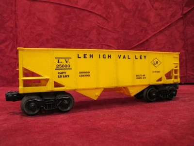 Lionel LV 6176 25000 O-27 Gauge Lehigh Valley 2 Bay Coal Hopper Yellow   #4 - Image 1 of 4