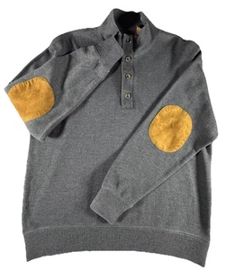 Basic Options Shirt Mens L Gray  1/4 Zip Button Pullover Elbow Patches - Picture 1 of 14