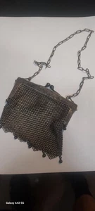 Antique German Silver Mesh Chain Link Mail Purse Embossed Evening Bag - Picture 1 of 10