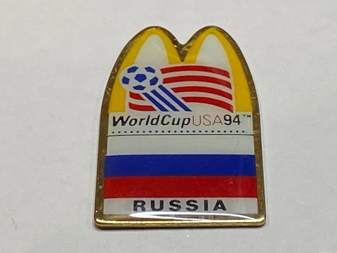 Vintage McDonalds 1994 World Cup Soccer USA Vest Hat Lapel Pin Team Russia Flag Cover