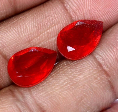 Ruby Color Doublet Pear Cut Pair 14x10 mm 9.98 CTS Faceted Loose Gemstones - Image 1 of 4
