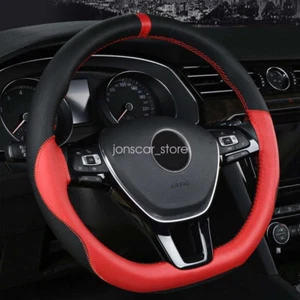 Fiber Leather Sewing Stiching Car Steering Wheel Cover With Needle Thread Red - Imagen 1 de 4