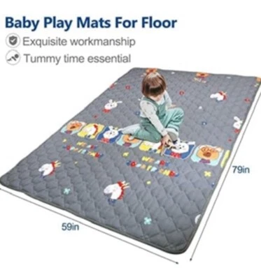 Baby Play Mat Gray Blanket 79”x59” Tummy Time Foto 1 de 3