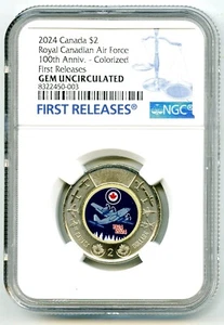 2024 $2 CANADA NGC GEM UNC COLOR ROYAL CANADIAN AIR FORCE TOONIE TWO DOLLAR - FR - Picture 1 of 2