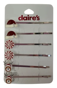 Claire's Christmas Santa Glitter Hat, Peppermint & Reindeer (6-Pack) Hair Pins - Picture 1 of 3