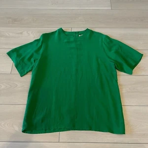 Vintage Argenti Womens Blouse Top 8 Green 100% Pure Silk Classic Minimalist - Picture 1 of 6