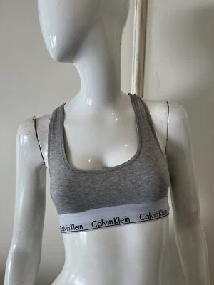 Sujetador Top CALVIN KLEIN Para Mujer Gris Jaspeado Recortado Espalda Corredora LOGO Banda Talla S Foto 1 de 4