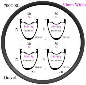 700C Width 30mm Depth 35mm Tubeless Disc Brake Gravel Road Bicycle Carbon Rims - Picture 1 of 8