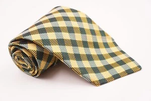 Hugo Boss Tie Green Yellow Checkered Modern 100% Silk 10 cm A213 - Picture 1 of 3