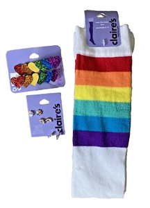 Claire’s: Lot of 3 RAINBOW accessy: Earrings, Hair Clips, & Knee High Socks NWT! - Picture 1 of 8