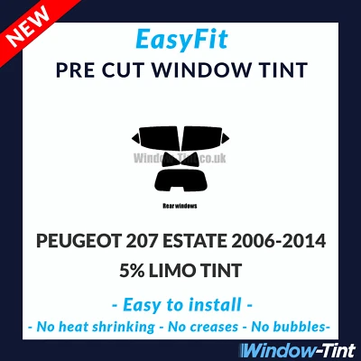 EasyFit Static Pre Cut Window Tint For Peugeot 207 Estate 2006-14 - 5% Limo Rear - Image 1 of 3